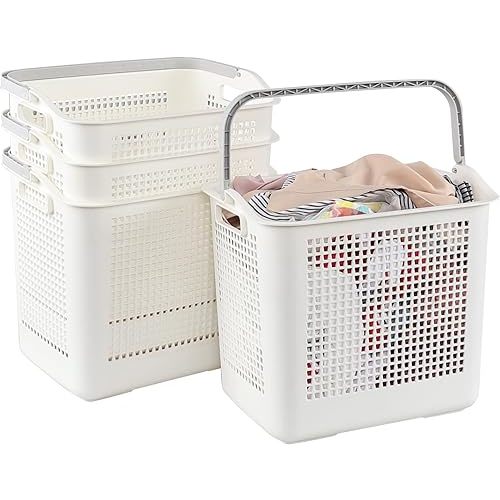 35 L Laundry Hamper Basket with Handle 4 Pack, Easy Carry Laundry Basket Plastic