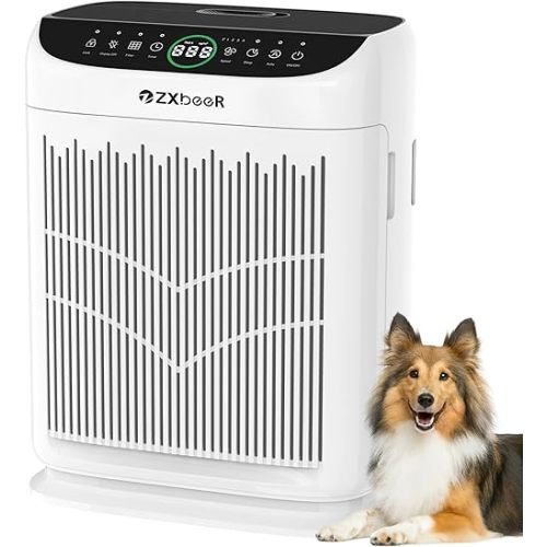 Air Purifiers for Home Large Room up to 3000 Ft², ZXBEER HEPA Double-Sided Air Purifier with Washable Filter, PM2.5 Air Quality Sensor, Aroma, 20dB Sleep Mode, Air Cleaner for Pets Bedroom (White)