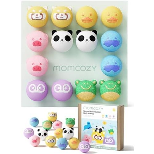 Momcozy 14-Pack Animal Bath Bombs with Essential Oil, Ideal Christmas Gift for Happy Educational & Fun Bath Time, Bath Bombs Kit with 7 Cute Animal Shapes, Ideal Gifts for Kids Girls Boys Toddler