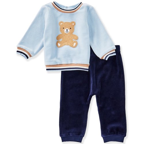 Little Me Baby Boys Long-Sleeve Fuzzy Bear Velour Sweatshirt & Coordinating Jogger Pant Set
