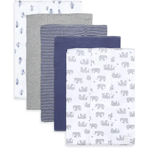 Burt's Bees Baby - Burp Cloths, 5-Pack Extra Absorbent 100% Organic Cotton Burp Cloths (Wandering Elephants)