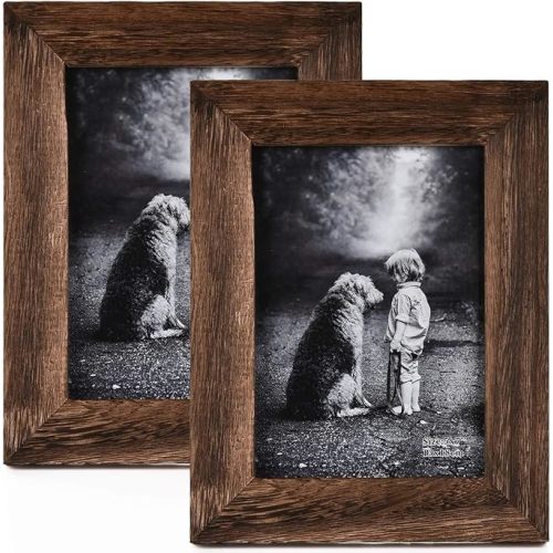 Yaetm 5x7 Picture Frame Distressed Wood, Rustic Solid Wood Photo Frame 5 x 7, Display for Tabletop and Wall, High Definition Glass, Carbonized Black (2 pack)