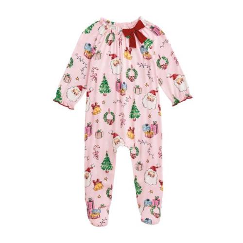 Pink Christmas Baby Sleeper 0–3M | Bamboo Footed Pajamas | Mud Pie