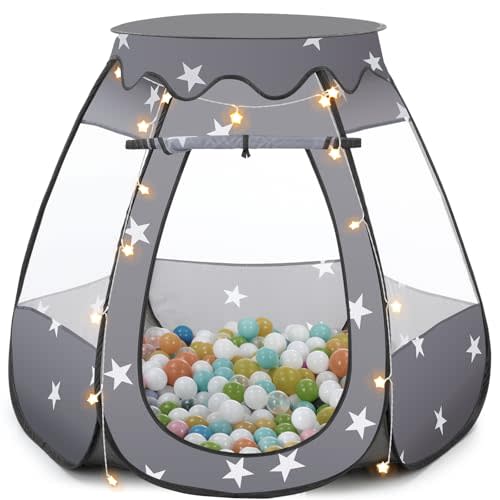 Baby Ball Pit for Toddler: with Star Lights - Pop Up Princess Play Tent for Kids - Indoor Outdoor Baby Girl Toys Birthday Gifts - NO Balls (Black Tent)