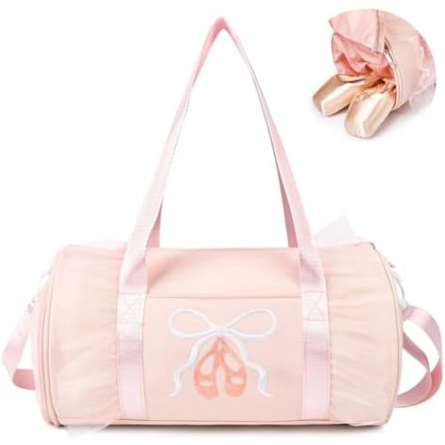 Dance Bag for girls, KUIRAN 8L Dance Duffel Bag with Separate Shoe Compartment Lightweight Water-resistant Sport Bag for Dance, Ballet, Gym, Travel - Light Pink