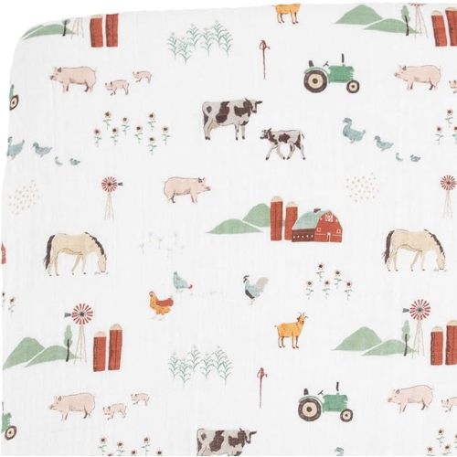 Little Unicorn Premium Crib Sheet | Breathable & Super-Soft Muslin Fabric (Farmyard)