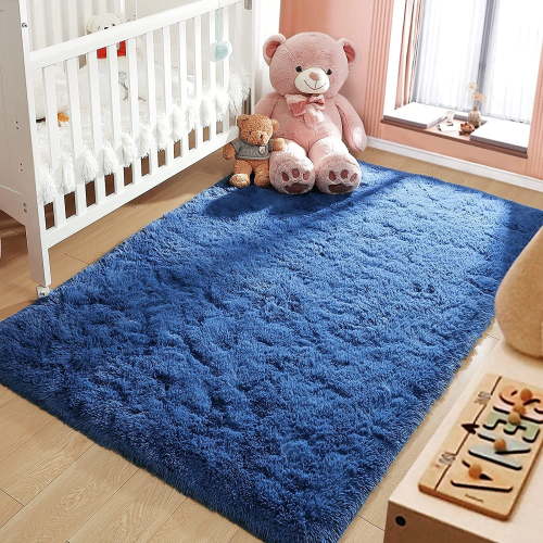 Arogan Soft Fluffy Area Rug Modern Shaggy Bedroom Rugs for Kids Room Nursery Rug Floor Carpets, 3'x 5',Navy Blue