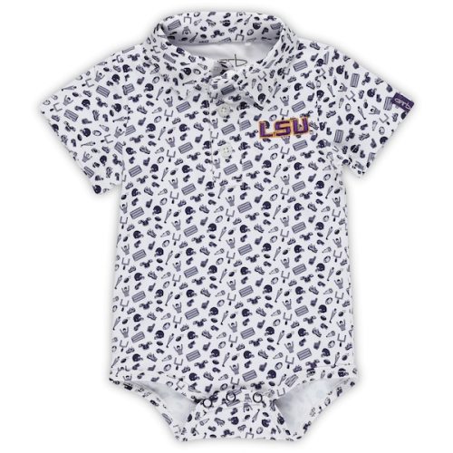 Infant Garb Purple LSU Tigers Tom Allover Print Performance Polo Bodysuit