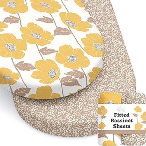 Baby Bassinet Sheets Girl (Poppy Fields) 2-Pack - Fitted Bedside Bassinet Sheets - Buttery Soft Cotton Blend for Standard Bassinet Mattress Pad - Compatible with Halo Bassinest