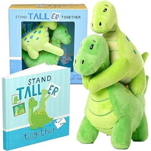 Tickle & Main Big Brother Gift Dinosaur Stuffed Animal Set - 3-Piece, Green, Ages 2+ - Sibling Matching Plush Dinosaurs with Stand Taller Together Book - Sibling Gifts