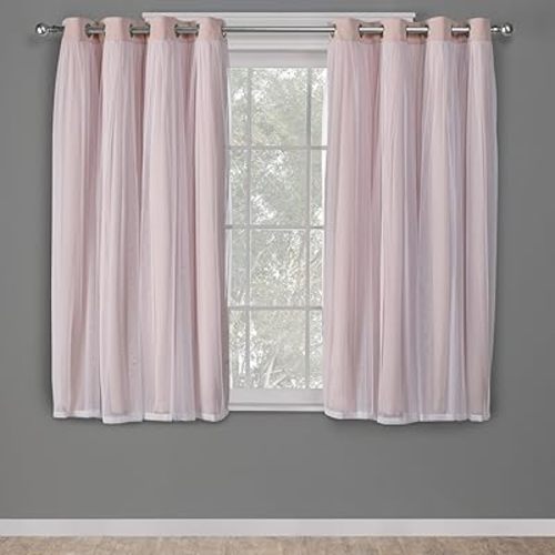 TOWN & COUNTRY LUXE Talia Double Layer Indoor Curtains, Sheer and Room Darkening Blackout, Grommet Top, Energy Efficient, 2-Pack Set, 52"x63", Rose Blush