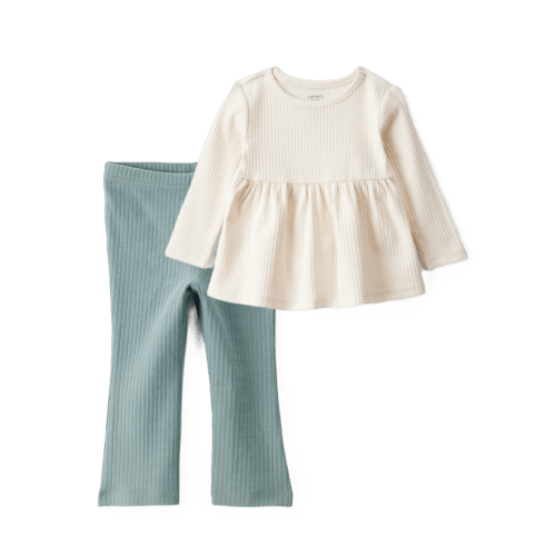 Baby Girl 2-Piece Long-Sleeve Peplum Top & Flare Leggings Set - Ivory/Green - Carter's | Carter's