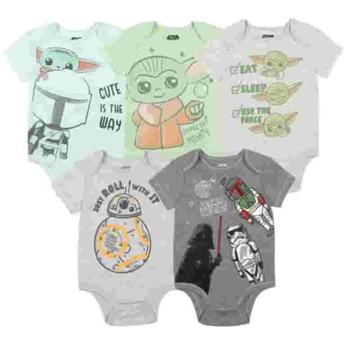 Star Wars The Child Darth Vader Stormtrooper Newborn Baby Boys 5 Pack Bodysuits Multicolor 6-9 Months
