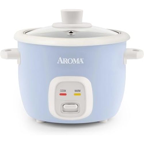 AROMA® Mini Rice Cooker, 2-Cup (Uncooked) / 4-Cup (Cooked), Grain Cooker, Soup Maker, Oatmeal Cooker, Auto Keep Warm, 1 Qt, Blue, ARC-302NGBL