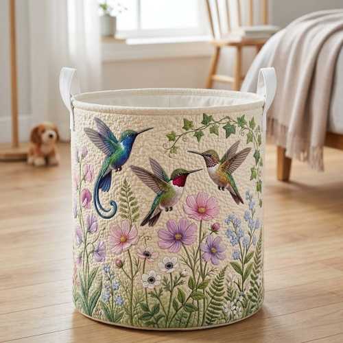 Hummingbird Laundry Basket, Botanical Floral Clothes Hamper Storage Bin