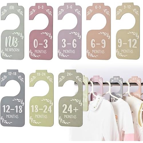 8 Pcs Baby Closet Dividers, Wooden Double-Sided Clothes Organizer for Baby Clothes 0-24 Months Colorful Baby Clothes Dividers for Nursery Beautiful Decor