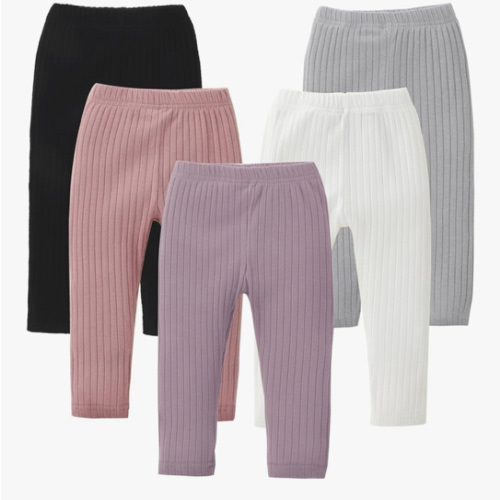 DREAM BUS 5 Pack Toddler Girl Pants Baby Girl Solid Ribbed Pants Toddler Girls Bottoms Leggings Newborn Cotton Jogger
