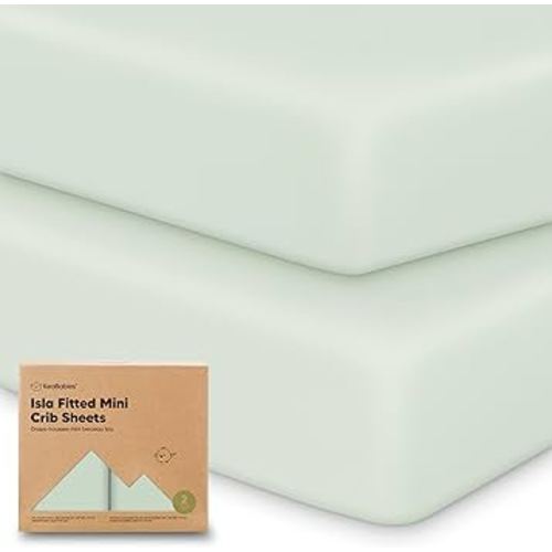 Pack and Play Sheets Fitted - 2-Pack Mini Crib Sheets for Pack N Play Mattress 38x26, Soft & Cozy, Neutral Toddler Playard Bedding, Snug Fitted Mini Baby Crib Mattress Cover Boy, Girl (Aloe)