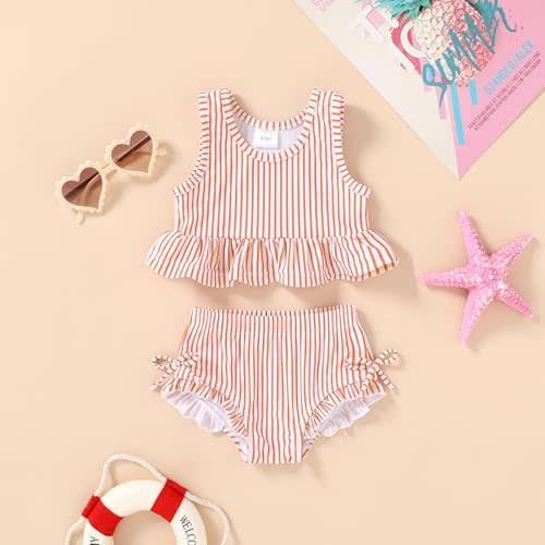 HAPPYMA Baby Swimsuit Toddler Girl Bathing Suit Summer Stripe Bikini Set Beach Two Piece Swim Wear