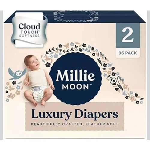Millie Moon Diapers Sizes 1-6 Luxury Diapers COUCHES DE Luxe (Choose Size) (Size 2-96 Diapers (9lbs-18lbs))
