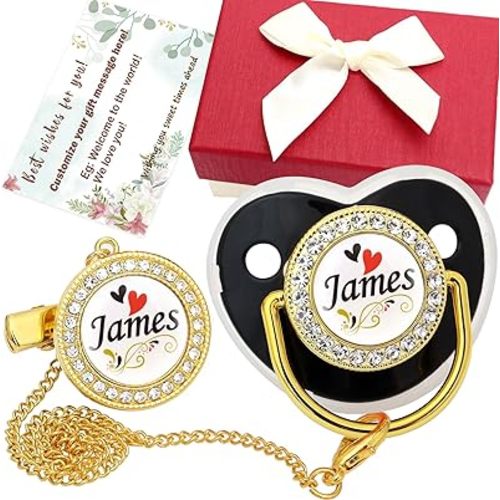 Personalized Pacifier Set with Name, BPA Free (Black)