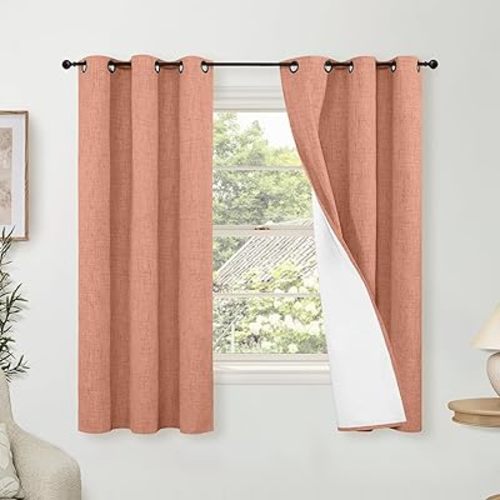 Linen Blackout Curtains for Bedroom Narrow Window, 38 Inch Wide Thermal Insulated Light Blocking Privacy Small Curtains for Basement Fall Living Room, 38x63 Inch 2 Panels, Terracotta