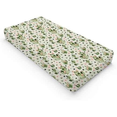 Desert Cactus Floral Diaper Baby Changing Pad Covers for Boy Girl 32''x16'' Watercolor Cactus Southwest Plants Fitted Change Table Mats Vintage Cactus Flowers Soft Breathable Cradle & Bassinet Sheets