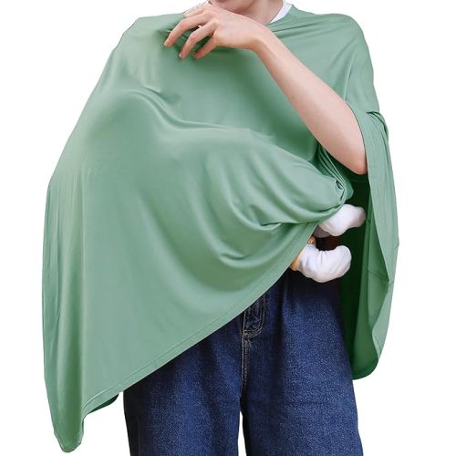 Multi-use Nursing Cover for Breastfeeding, 360°Full Coverage Nursing Poncho, Rayon Soft & Breathable Breastfeeding Cover up (Smooth Rayon, Sage Green)