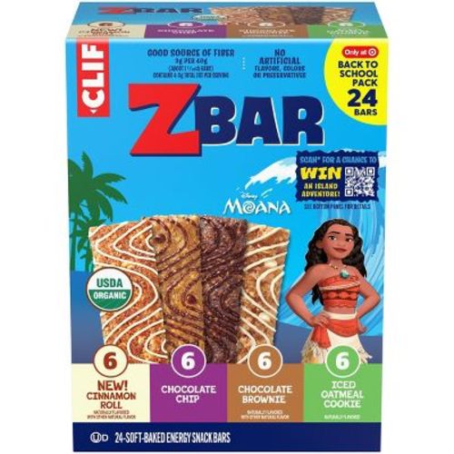 CLIF KID ZBAR Cinnamon Roll, Chocolate Chip, Chocolate Brownie & Iced Oatmeal Cookie Granola Bar Variety Pack Organic - 30.48oz/24pk