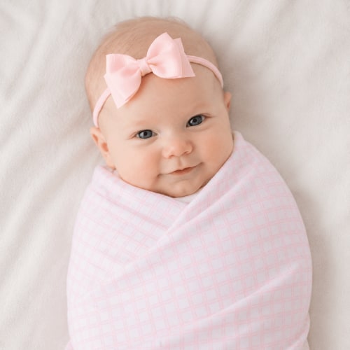 Baby Girl Swaddle Blanket - Pima Cotton - Peek-a-Boo Wishes Pink Check – Magnolia Baby