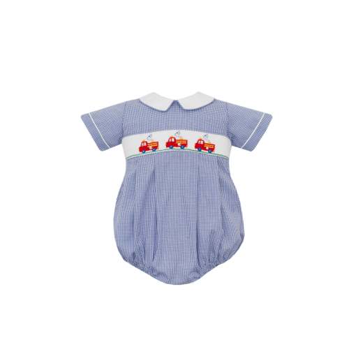 Firetruck Blue Check Bubble - 6M