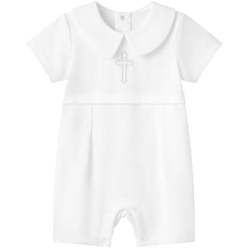3-6 Months- Pureborn Unisex Baby Jumpsuit Infant Boys Girls Cotton Spring Fall Romper One-Piece Coverall Baptism Outfit White 0-24 Months