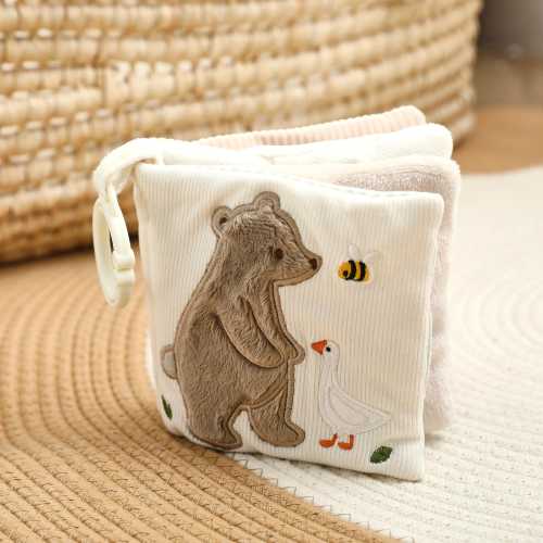 Bear Sensory Cloth Book, Woodland Crinkle Toy, Soft Stroller Activity, Newborn Baby Gift