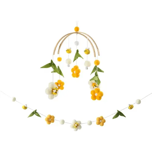 Baby Mobile for Crib Crib Nursery Mobile for Boys Girls Boho Bee Flower Nursery Decor Soothe Toy Baby Shower Set for Infant Bedroom Hanging Decoration Toy