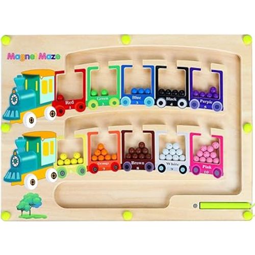 Magnetic Color & Number Maze Montessori Wooden Magnet Puzzle Game Board Montessori Color Matching Learning Counting Puzzle Board Toddler Fine Motor Skills Toys Gift