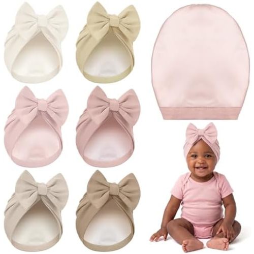 Newborn Satin Bonnet for Infant Toddler Silky Satin Lined Stretchy Baby Turban Hats with Bow