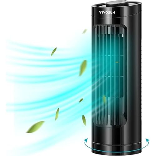VIVOSUN 13'' Tower Fan, Bladeless Desk Fan, for Cooling Air Circulation Anywhere, 3 Speeds 70° Oscillation, Quiet Portable Desk Fan for Home Office, Black
