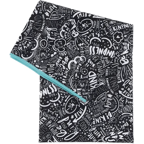 Bumkins Baby Splat Mat for Under High Chair, Babies Toddlers Eating Mess Mat, Waterproof Reusable Cloth for Arts and Crafts, Play Mat for Kids, Floors or Tables 42inx42in, Born This Way Be Kind Black