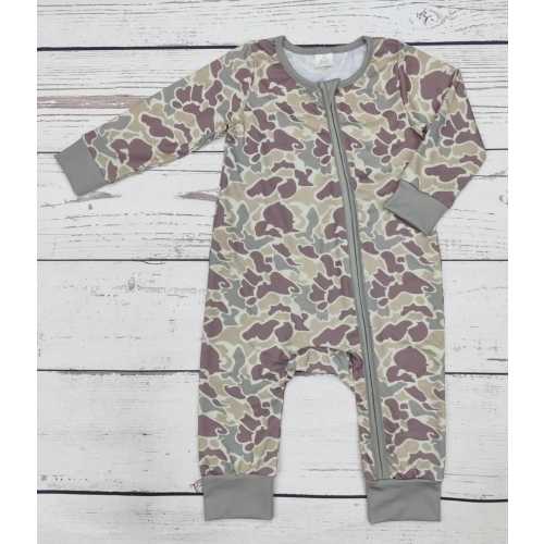 Baby Boy Camo Print zip up (Tan sleeve cuffs)