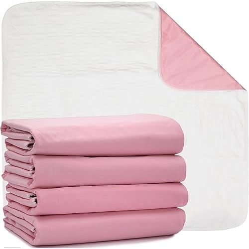 DMI Washable Underpads for Adults, Waterproof and Reusable Bed Pads for Juvenile Incontinence, Caregiving, Nursing, Hospitals, and Home Use, 34″x 36″, 4 Count (Pack of 1)