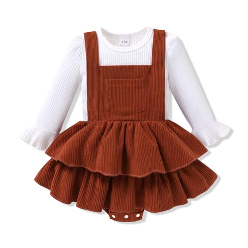 YOUNGER TREE Newborn Baby Girl Fall Winter Outfits Long Sleeve Romper Corduroy Overall Dress Infant Skirt Clothes Sets