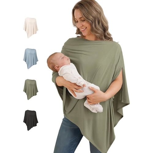 Konssy Nursing Cover for Breastfeeding, 360° Full Privacy Breathable Breastfeeding Cover, Multi-use Carseat Canopy(Army Green)