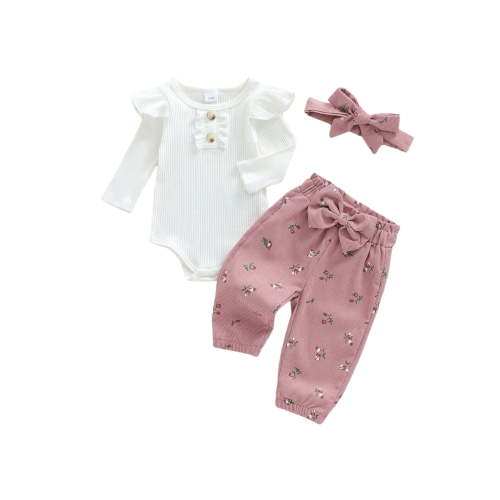 Loicainy Infant Baby Girls Fall Clothes Set 3 6 9 12 Months Long Sleeve Romper with Floral Pants and Headband Outfits
