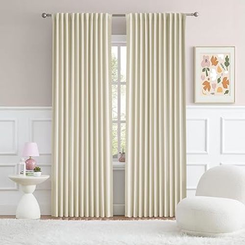 DUALIFE Cream Beige Curtains 84 Inch Length - Back Tab Pleated Room Darkening Drapes for Bedroom Dining Room, Patio Sliding Glass Door Living Room Drapes(70W x 84L, 2 Panels)