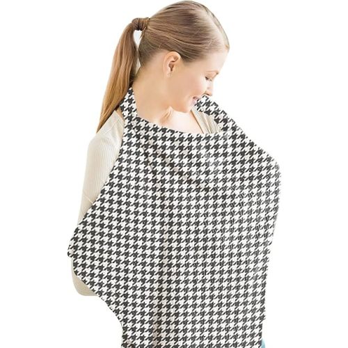 Konssy Muslin Nursing Cover for Baby Breastfeeding, Breathable 100% Cotton Breastfeeding Cover with Rigid Hoop for Mother Nursing Apron, Multi-use Carseat Canopy (Vintage Check Weave)