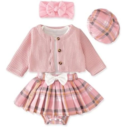 Aalizzwell Infant Baby Girl Fall Winter Skirt Outfit with Cardigan 5Pcs 0-18 Months