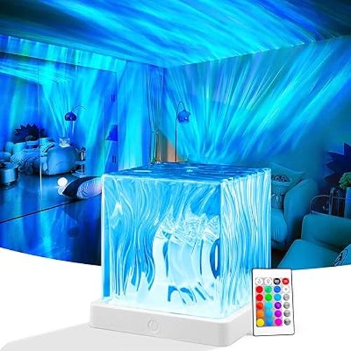 Northern Galaxy Lights Projector, 16 Colors Aurora Cube Lamp Projector with Remote and 3D Ocean Water Ripple Drift Effects for Inside Shower, Bedroom Night Light for Home