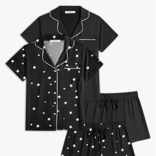 Ekouaer 2 Pack Womens Pajamas Set Button Down Summer Sleepwear Short Sleeve Comfy Pjs Loungewear Set