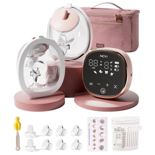 NCVI Wearable Breast Pump, in-Bra Hands-Free Electric Pump with Carry Case | -300mmHg Suction, Portable & Rechargeable, 10-11 Sessions, 19-28mm Flanges, 4 Modes 9 Levels for Home, Work & On-the-Go
