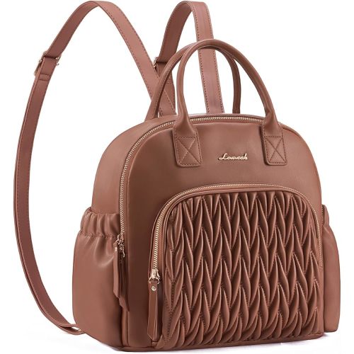LOVEVOOK Mochila para pañales, mini mochila de cuero para pañales, acolchada, elegante, impermeable, con bolsillos aislados, para mamá y mujer, color marrón